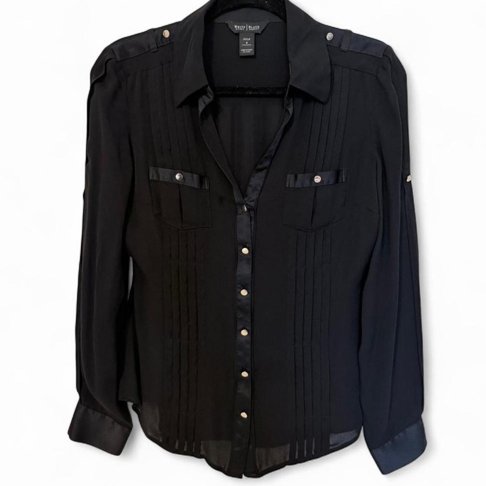Black 100% Silk Button-Up Blouse – Classic & Sleek